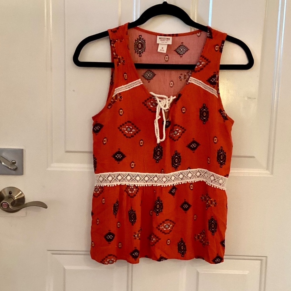 Mossimo Supply Co Orange Boho Style Sleeveless Top size Medium